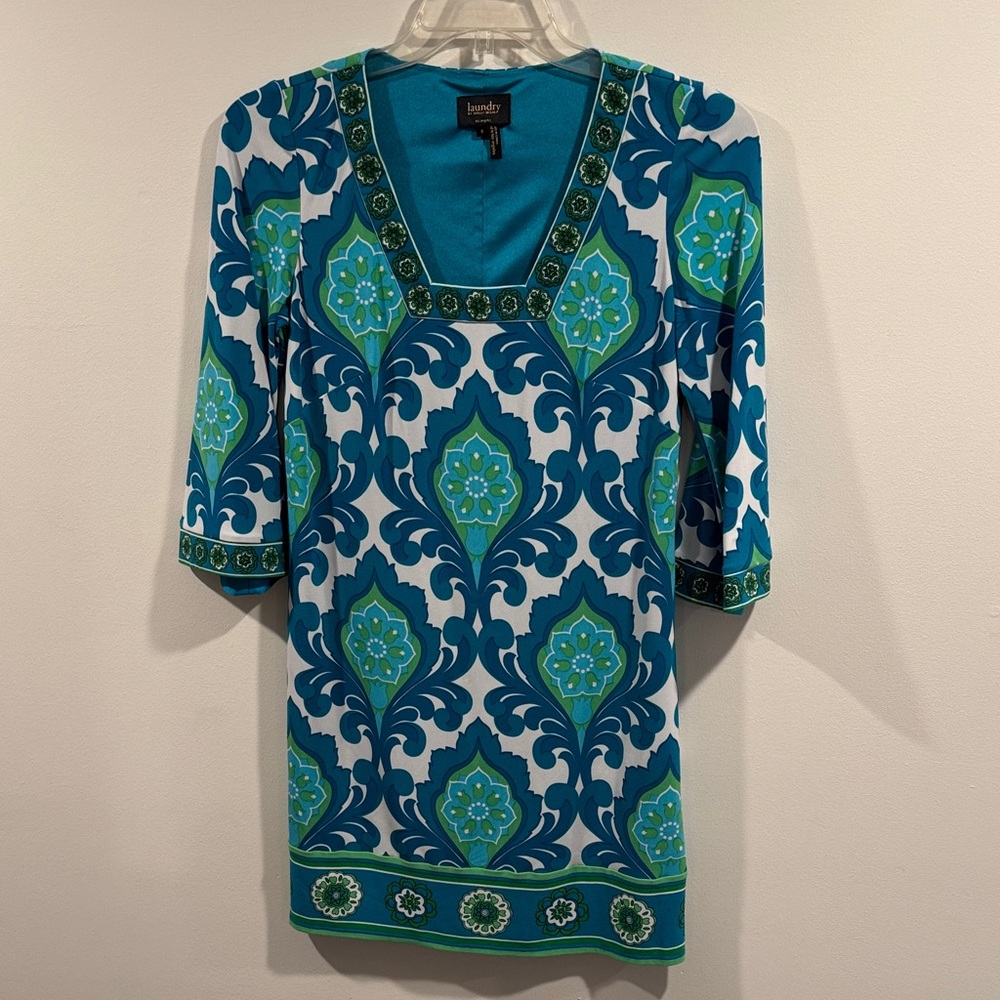 Blue and Green Patterned Mini dress